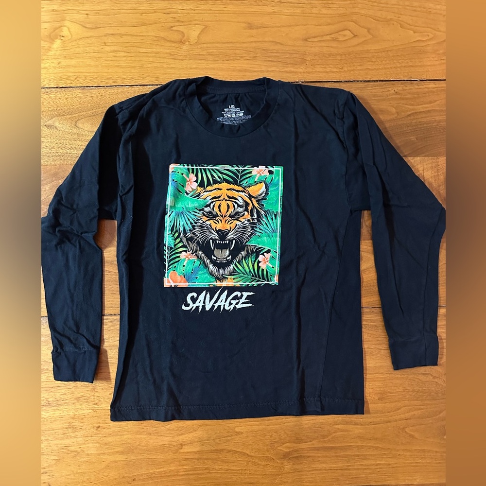 Long Sleeve Boys Trendy Savage Black Tshirt Size Large